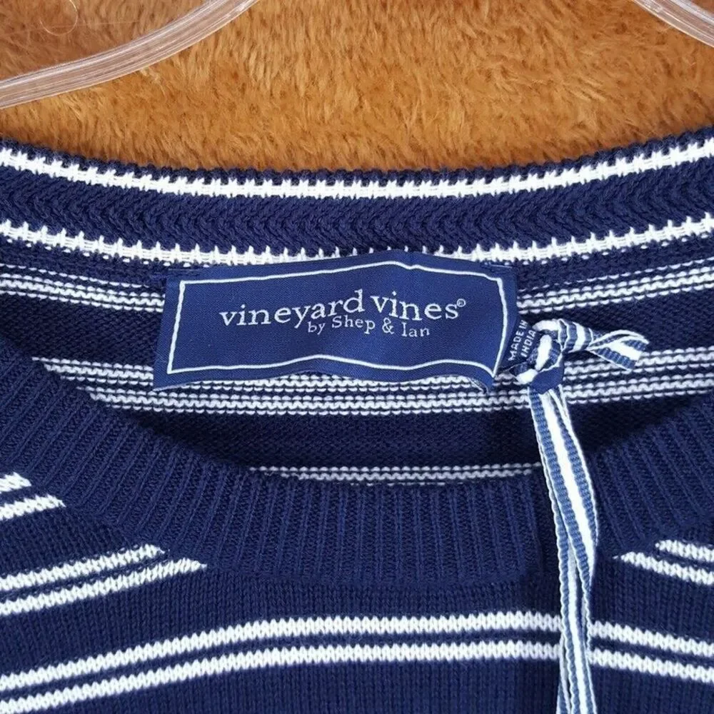 VINEYARD VINES Sweater Mens XL Navy Stripe Pullover Crew Nautical Whale Logo